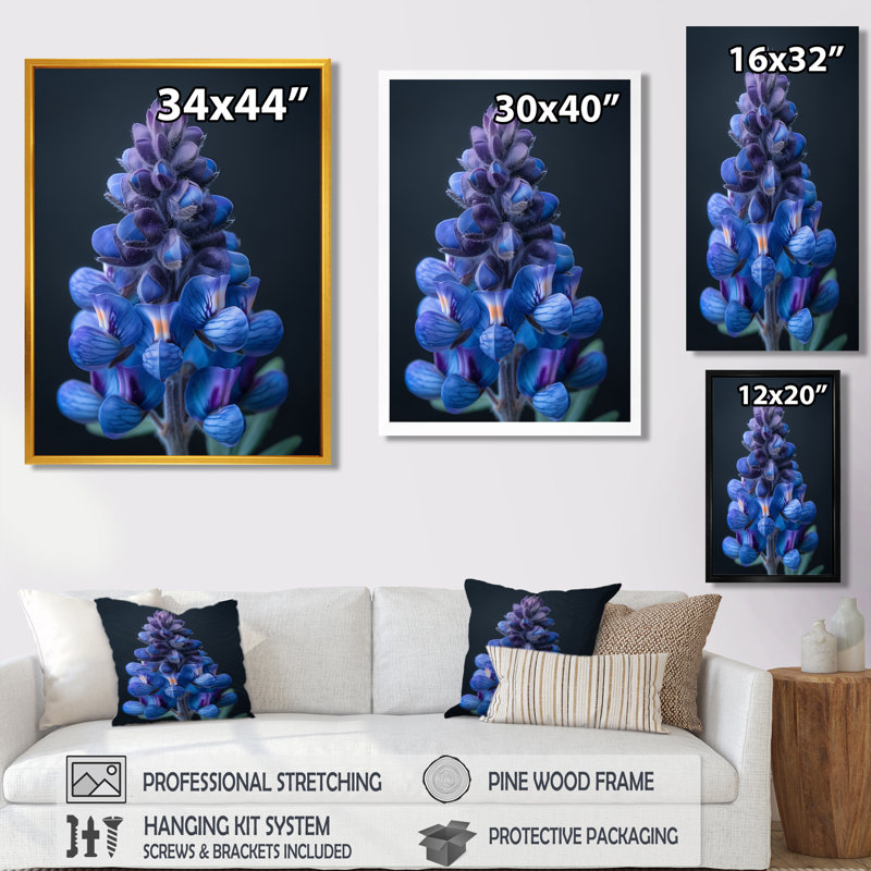 «Blue Bonnets Blue Dreams - Blue Bonnets», art mural, Toile avec cadre flottant brun, H 30 po x l 40 po x P 1,5 po