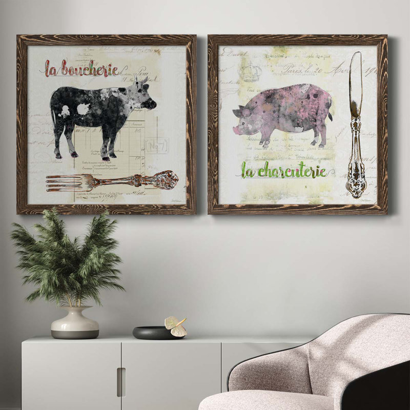 Vache dorée - ensemble de 2 peintures sur toile encadrées, Érable encadré, H 27,5 po x l 55 po x P 1,5 po