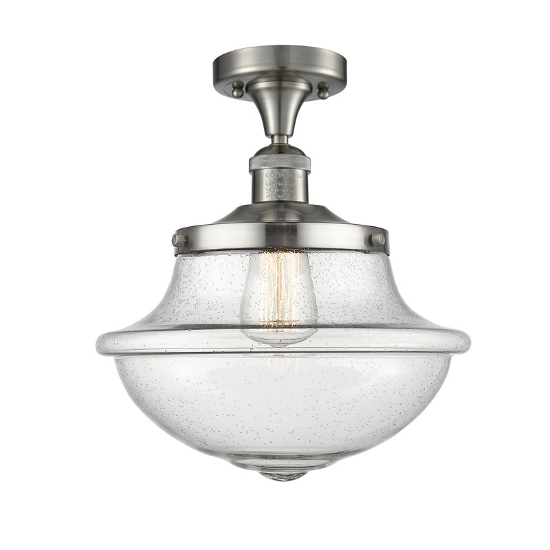 Plafonnier semi-encastré 1 lumière Baptiste, Nickel satiné brossé, Grainé, Ampoule à DEL rétro de 6 watts