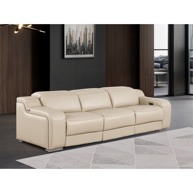 3-Piece 3-Power Reclining Top Grain Italian Leather Sofa With Power Headrest, Beige