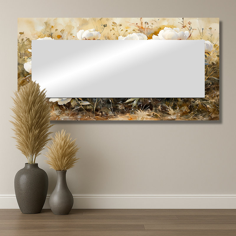 Peonies In The Mountain Meadow II - Floral Wall Mirror Art - Printed On Metal, 28" x 55"