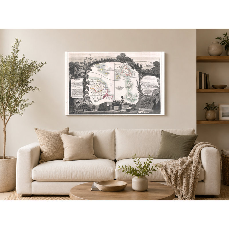 Colonies françaises en Amérique (1852) - Paysage, art mural sur toile, 18" W x 12" H