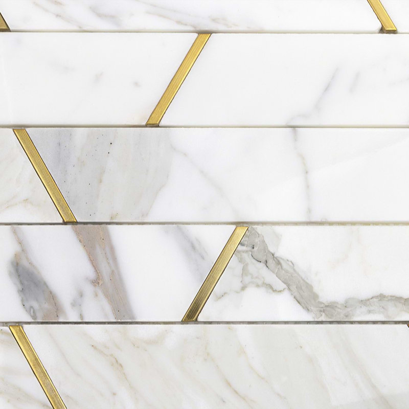 Matrix Trapezoid Marble And Brass Tile