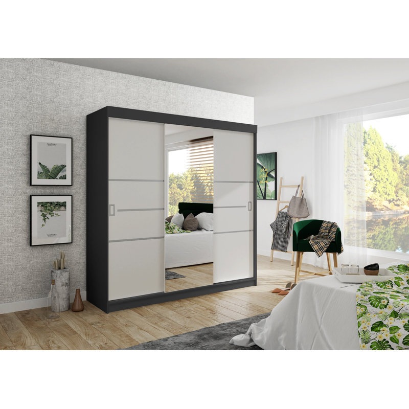 Favazza 3 Door Wardrobe, Dark Grey/White