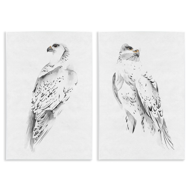 White Hawk Winter Birds Soft Speckled Feathers 2pc, H 15 po x l 10 po