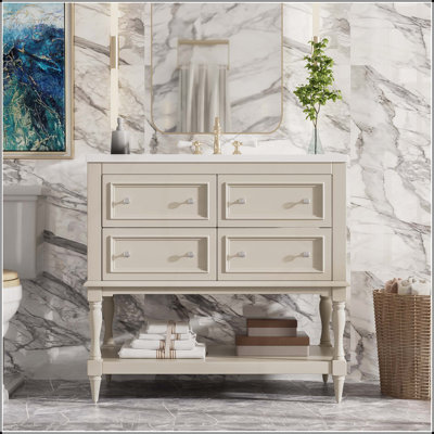 36 Inch Bathroom Vanity with Undermount Ceramic Sink, 4 Drawers, Solid Wood Frame, Ideal for Modern Bathrooms and Efficient Storage