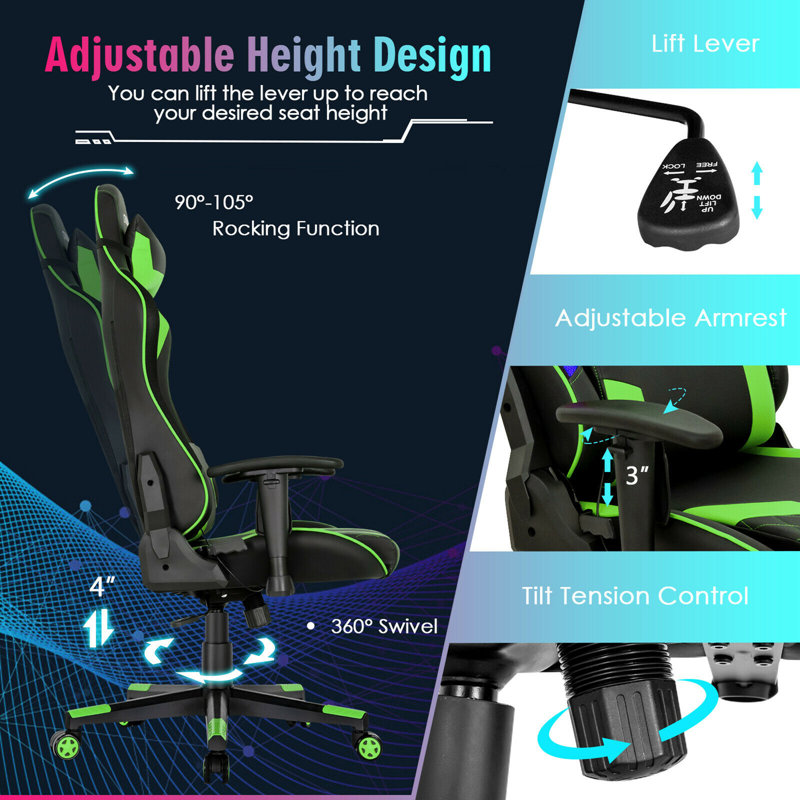 Chaise d'ordinateur de bureau Gymax, Vert/noir