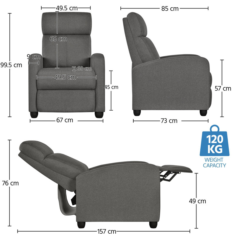 color Manual Glider Recliner with 3 Relaxation Modes, Grey