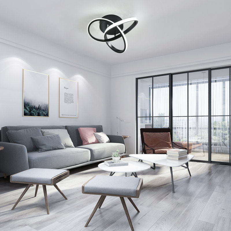 Janyia 1 - Light 26cm Unique/Statement Geometric LED Semi Flush Mount, Matte Black