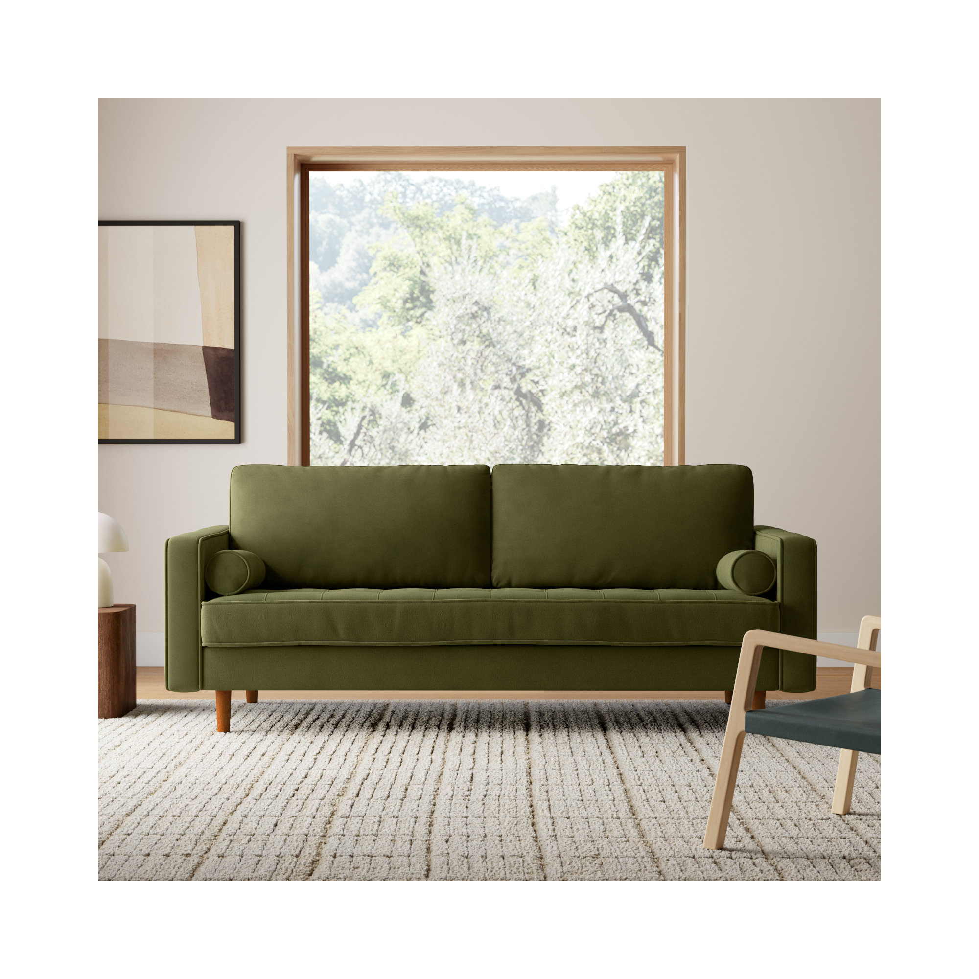 Geo 84" Upholstered Sofa, Bella Forest Performance Velvet