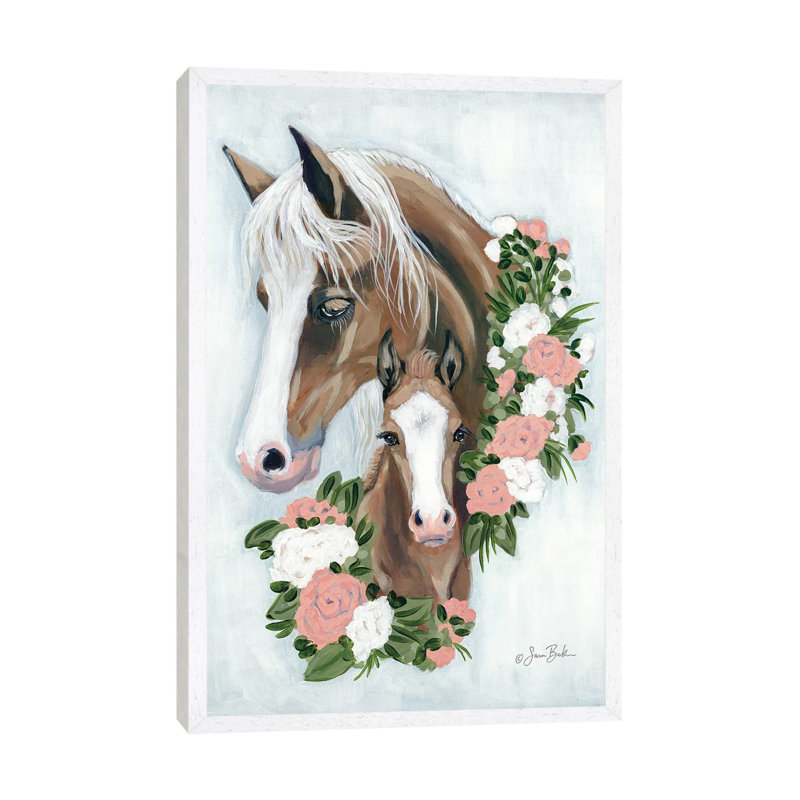 Floral Ponies by Sara Baker - Gallery-Wrapped Canvas Giclée on Canvas, 101.6 cm H x 66.04 cm W, White Framed