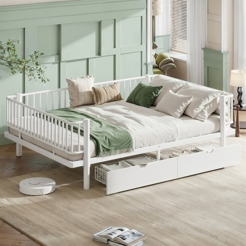Lit plateforme avec tiroirs de rangement, Queen, Light White