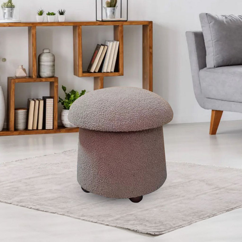  Tabouret de 17 po en tissu Sherpa rembourré avec rangement, Brun