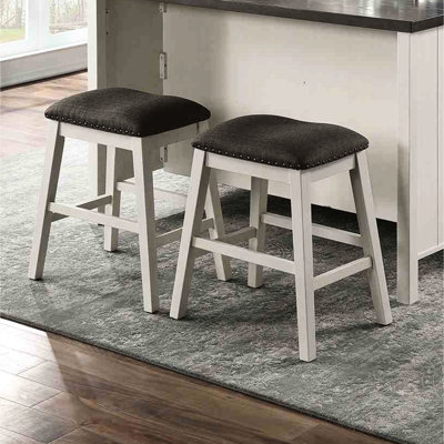 2 tabourets à hauteur de comptoir et siège rembourré en tissu de style transitionnel gris foncé