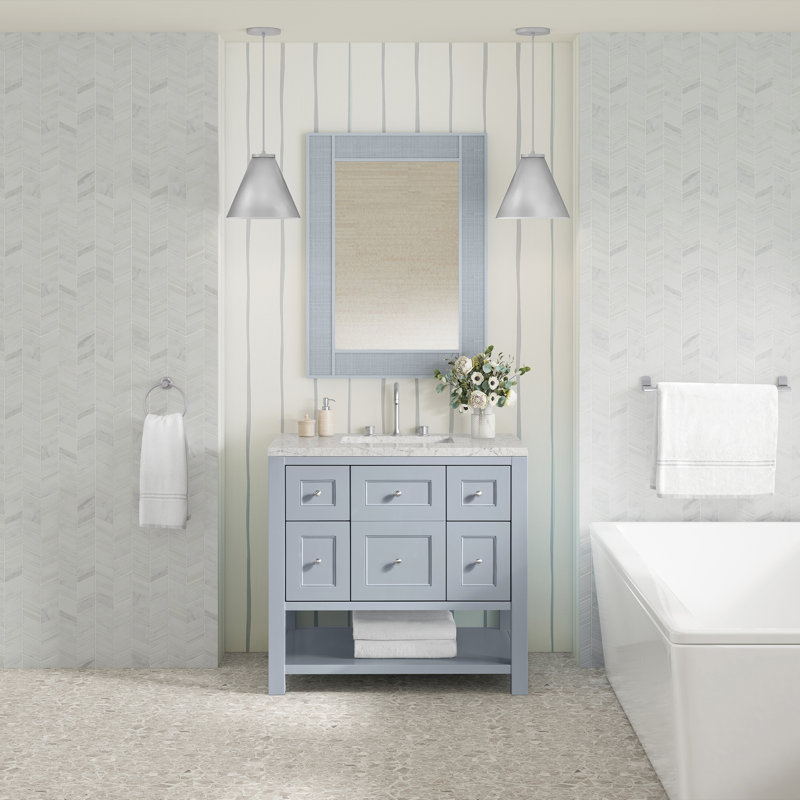 Breckenridge 48'' W Single Vanity, Eternal Jasmine Pearl, Serenity Blue, 8" Widespread