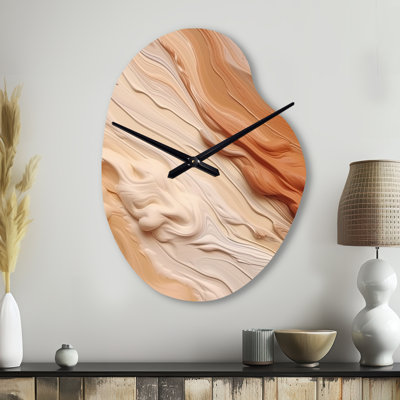 «Orange» et «Beige Imagination I» - Horloge abstraite en métal de forme unique, impression d'horloge murale asymétrique moderne