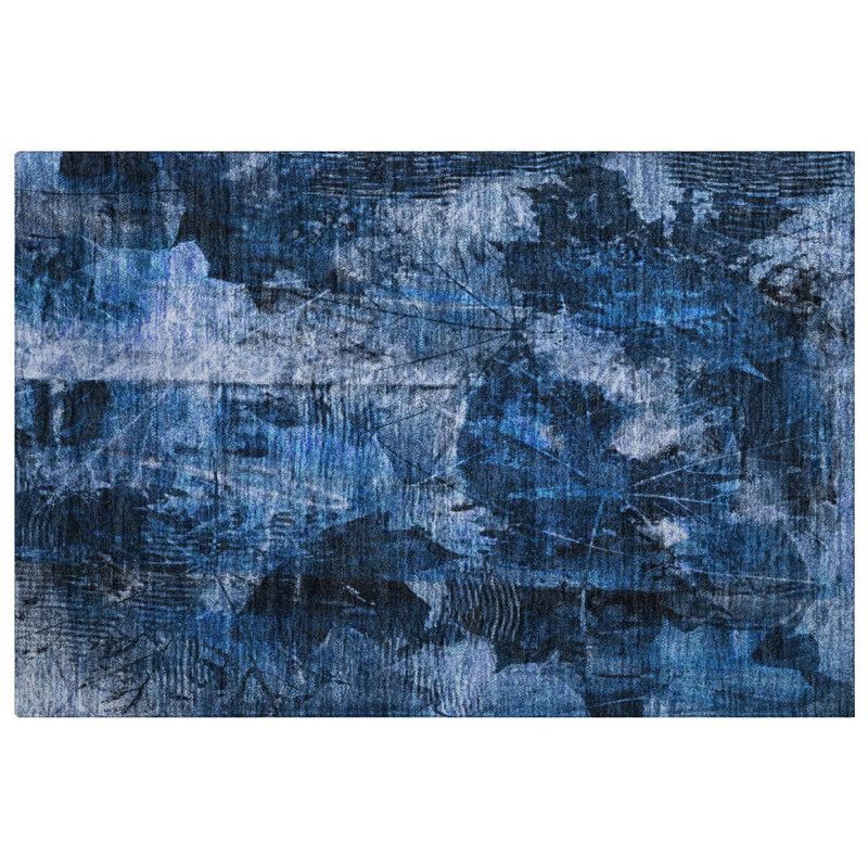 Premium Machine Washable Dream Shag ADS560 Floral Rug, Navy, 2'6" x 3'10"