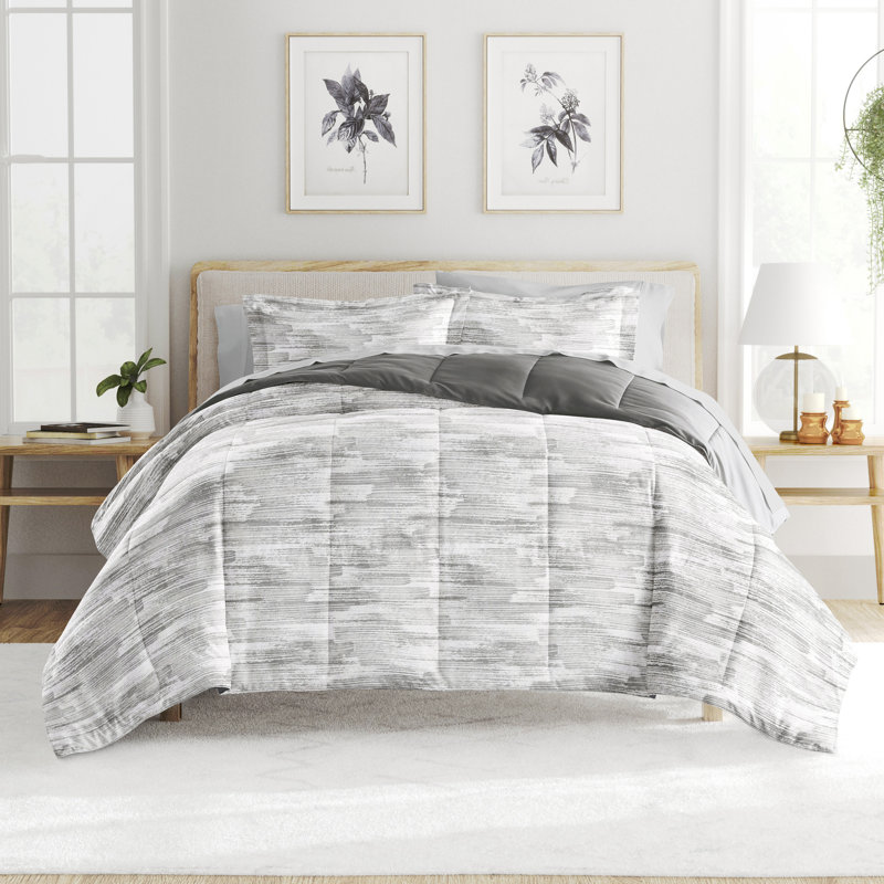 7 Piece Bedding Set - Comforter and Sheet Set, Édredon grand + 1 pièce supplémentaire, Abstrait gris