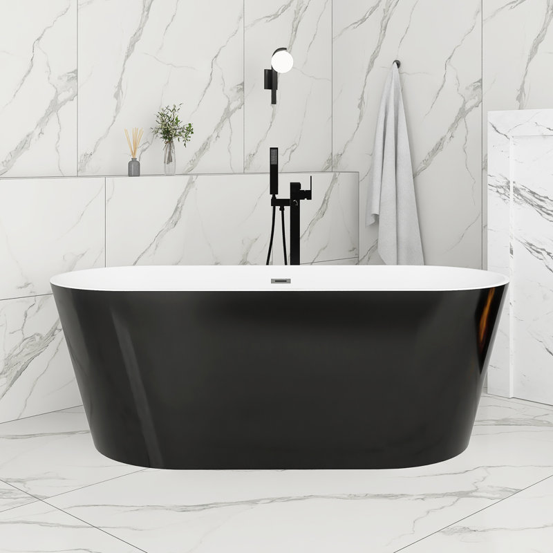 67'' X 31'' Acrylic Freestanding Soaking Bathtub, Glossy Black