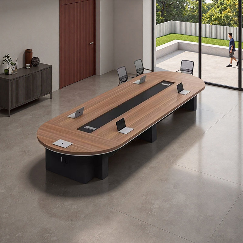 Table de conférence de luxe moderne avec rangement, H 29,52 po x L 236,22 po x l 59,05 po, Brun