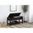 Seating Bench With Shoe Storage In - Gray Fabric Upholstered Seat, Hidden Storage, Slatted Shelf, Wood Made-949989711-949989709