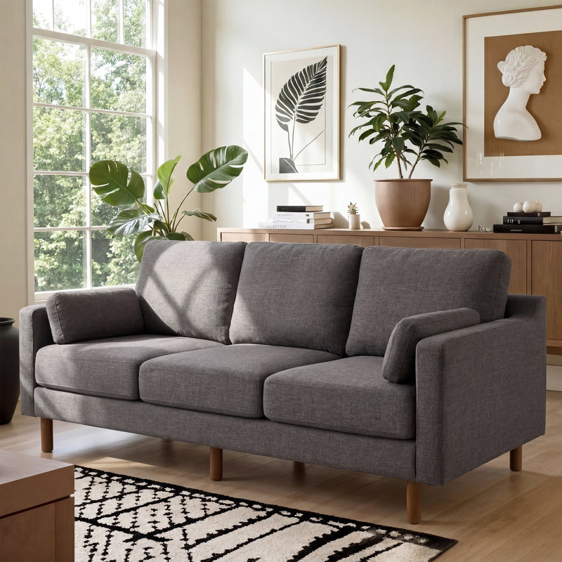 Canapé standard rembourré à accoudoirs carrés de 84 po Lagoa, Lin gris foncé