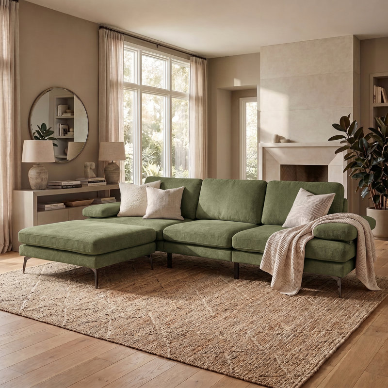 103'' Upholstered Sofa with Ottoman, Green