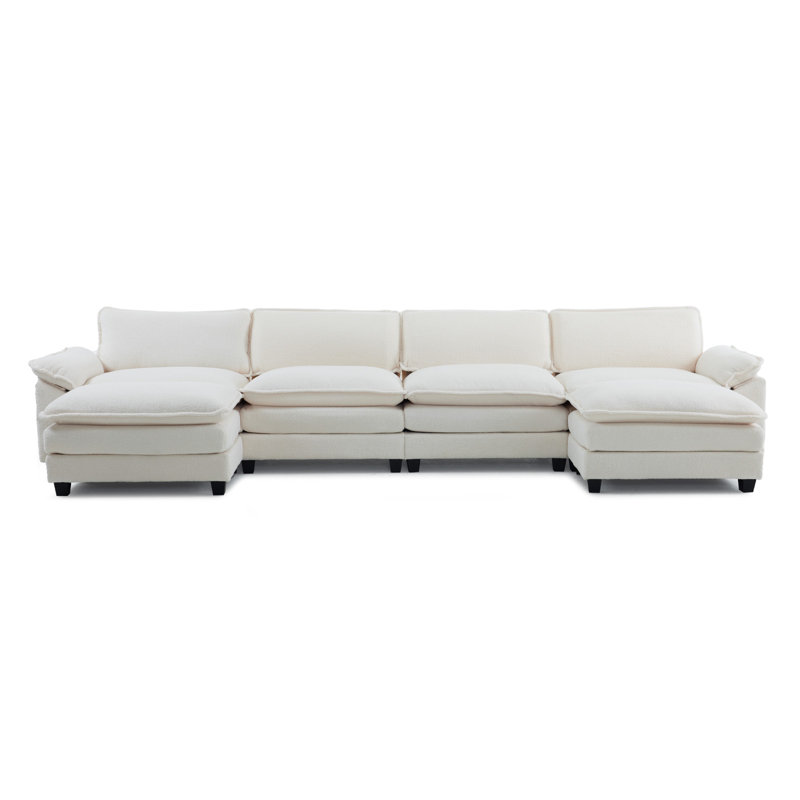 Latitude Run® 4-Seat Sectionals With 2 Ottoman, White Chenille