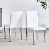 Set Of 4 White PU Leather Backrest Chairs With Silver Metal Legs - The Perfect Combination, Suitable For Minimalist And Modern Home Styles