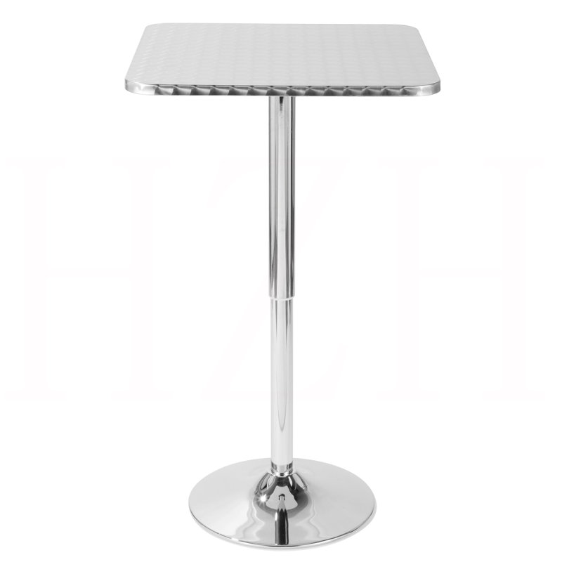 Bistro Contemporary Adjustable Square Bar Table in Silver