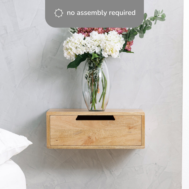 Strenta Davyen Solid Wood Floating Nightstand, Natural
