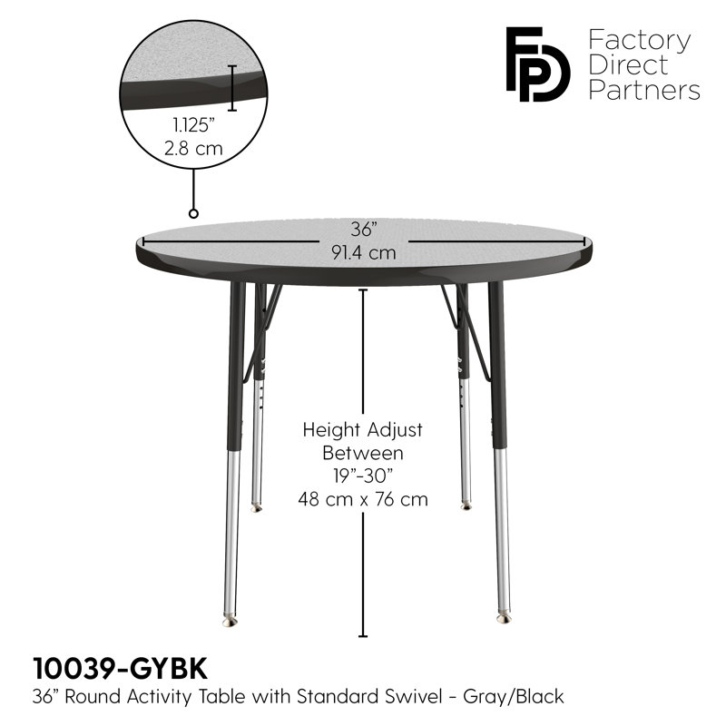 Table ronde à hauteur réglable, 36", Gris / noir, Gris