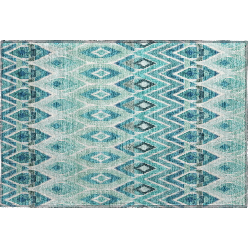 Premium Machine Washable Cerrito Teal Rug, Rectangle 1'8" x 2'6"