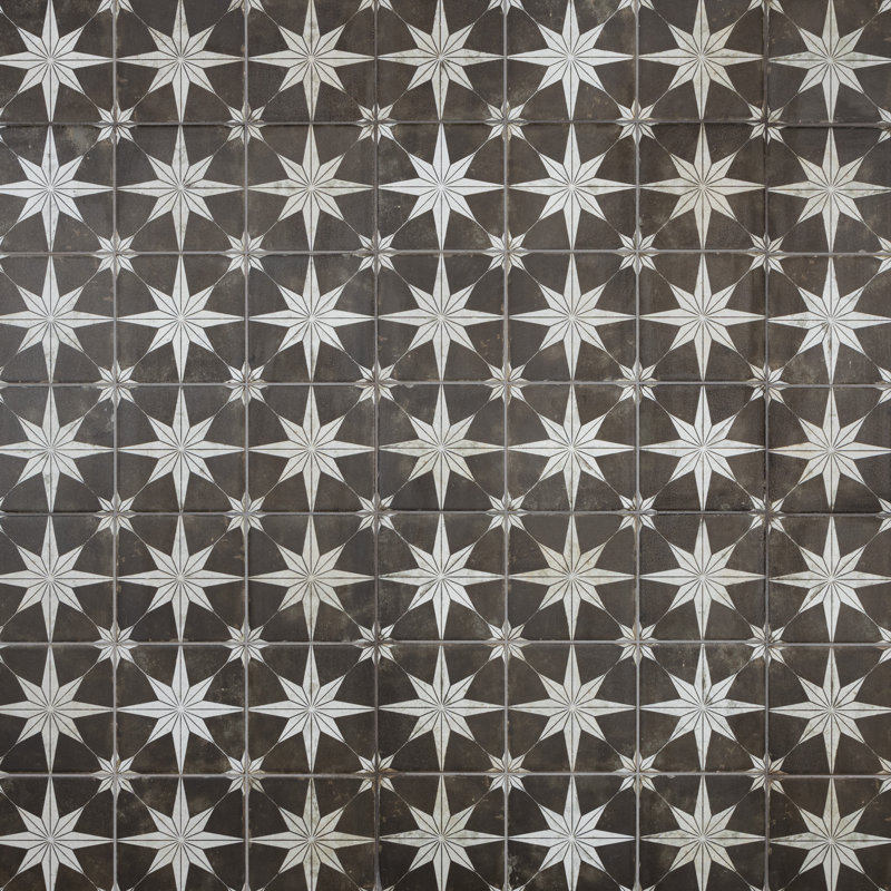 Harmonia 13" x 13" Ceramic Patterned Wall & Floor Tile, White/Black