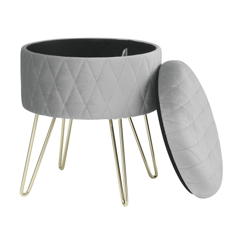 Berg 35Cm Velvet Round Storage Ottoman, Light Grey