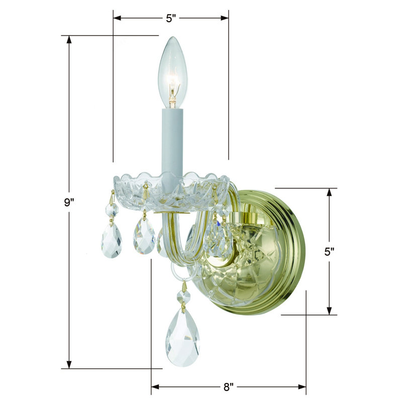 Applique murale à bougie 1 lumière Wehr, Laiton poli, Swarovski Spectra