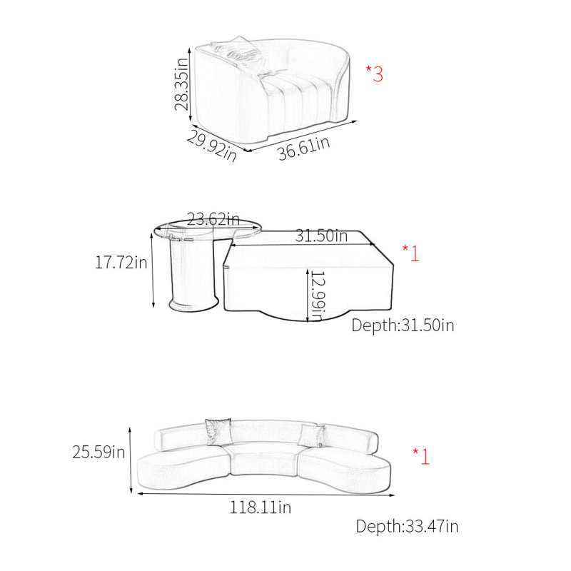 Semi-circular curved shaped movable corner sofa