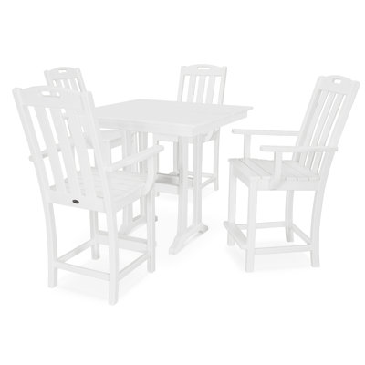 POLYWOOD Yacht Club 5-Piece Farmhouse Trestle Arm Chair Counter Set by Trex Outdoor