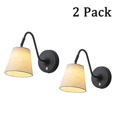 1-Light W5" Mid-century Matte Black Battery Operated Wall Sconces with Beige Fabric Shade Dimmable Integrated LED Rechargeable Cordless Swing Head Wall Lamp