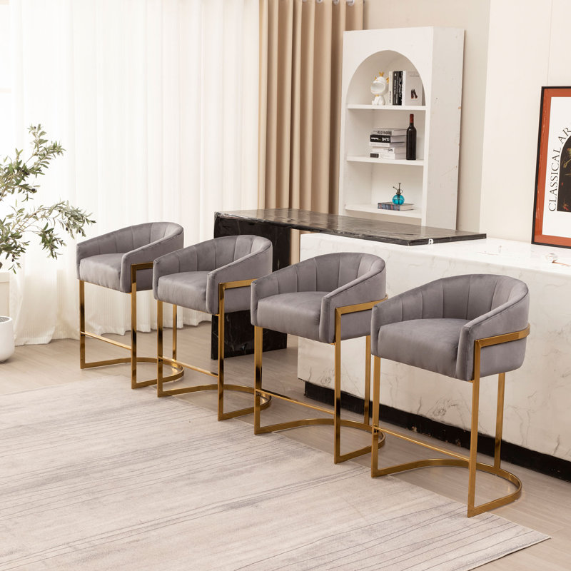 Tabouret de comptoir revêtu de velours l 22 po Johnnice , Gris