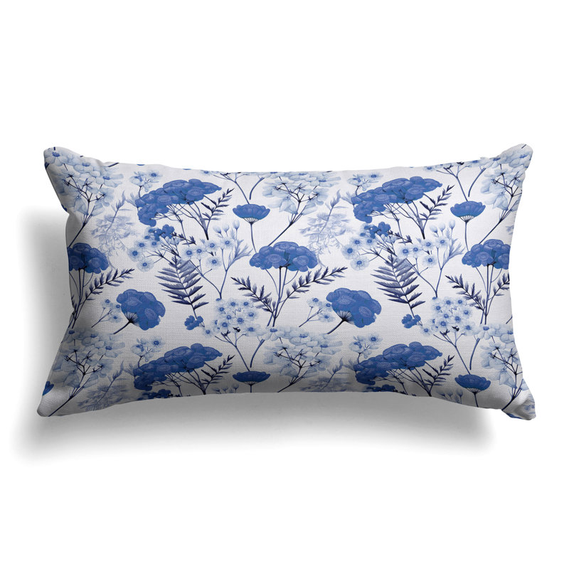 Cherry Blossom Charm  Rectangular Throw Pillow, Blue/White