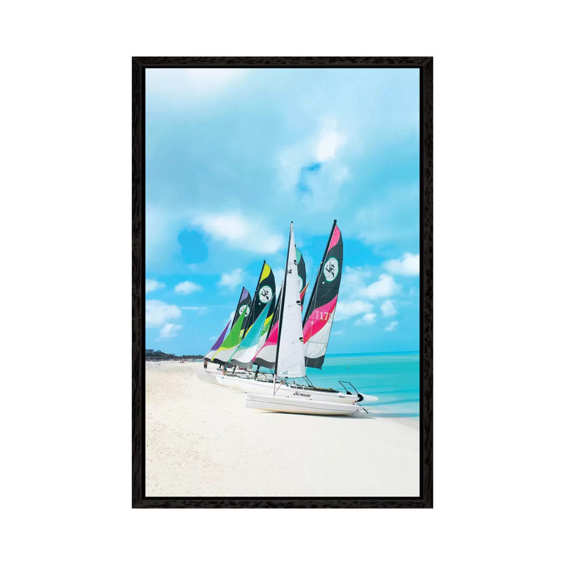 Colorful Boats by Erin Summer - Print on Canvas, Black Framed, 66.04cm H x 45.72cm W x 3.81cm D