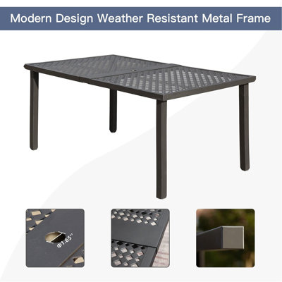 Ensemble de conversation d'extérieur 7 pièces pour patio, table de salle à manger en métal, ensemble de conversation pivotant et chaises avec coussins amovibles bleu marine pour jardin