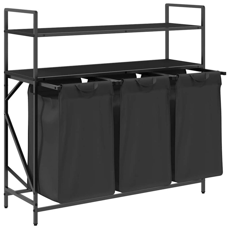 Vidaxl Laundry Basket 3 Compartments With Shelves Black