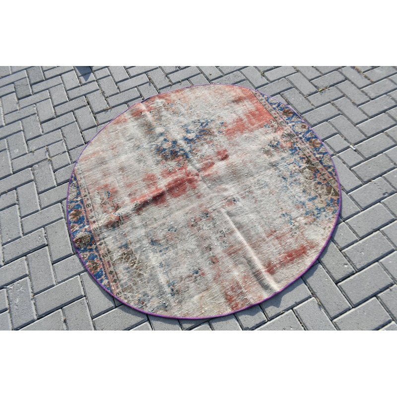 Round Red Turkish Oushak Accent Rug Ideal for Office and Entry Areas