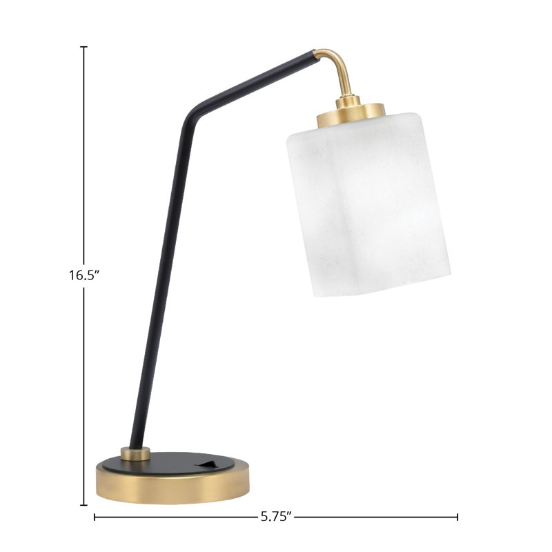 Lampe de bureau en acier inoxydable Atka, Noir mat / laiton, Blanc