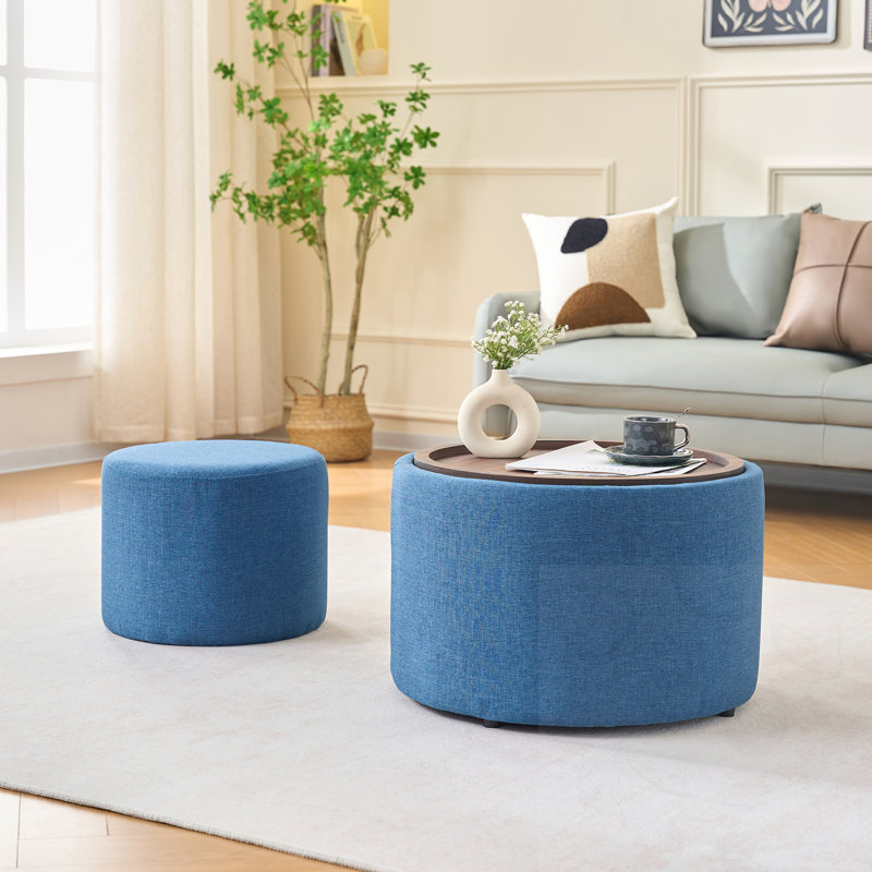 Repose-pieds gigognes avec plateau de rangement emboîtables (ensemble de 2), Bleu