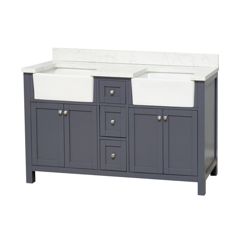Meuble-lavabo double l 60 po Yorkshire, Gris marine
