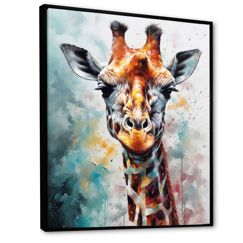 Portrait abstrait de girafe - Art mural girafe, H 32 po x l 16 po, Cadre flottant noir