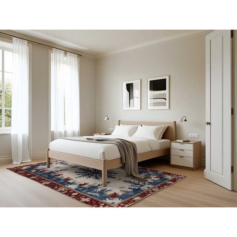Machine Washable French Beige Area Rug, Rectangle 5' x 7'